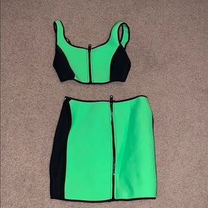 Neon Green Neoprene Skirt Two Piece Set